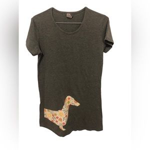 Instant Message Size Medium Ladies T-shirt dress in gray w/ dog decal 55% cotton